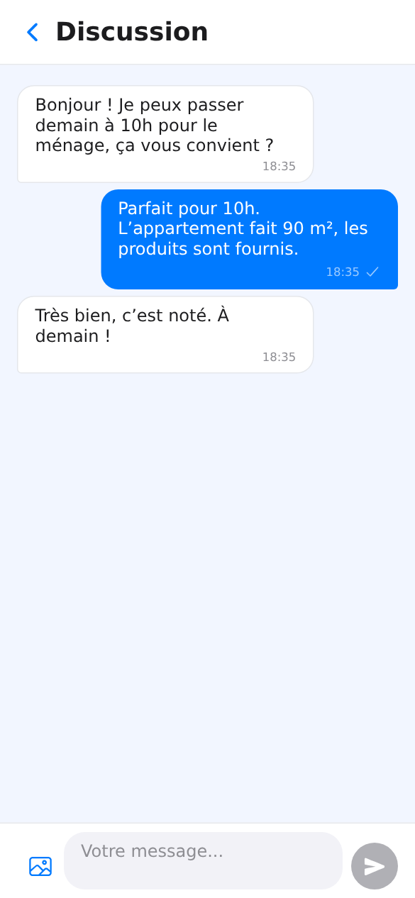 Messagerie Yallah.ma entre client et prestataire